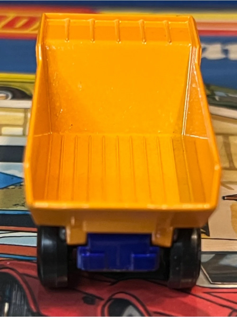 Vintage Matchbox Superfast 1975 No.23 Atlas Dump Truck Blue Orange Hazard Stripe
